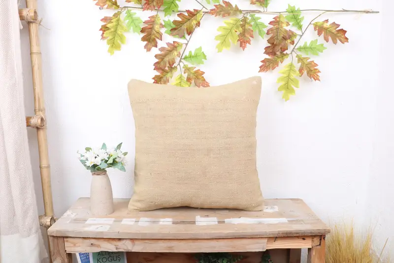 Vintage Kilim Throw Pillow, Turkish Pillow, Decorative Pillow, 18x18 Beige Cushion Cover, Cushion, Handmade Kilim Cushion, Handwoven Pillow Case - 1