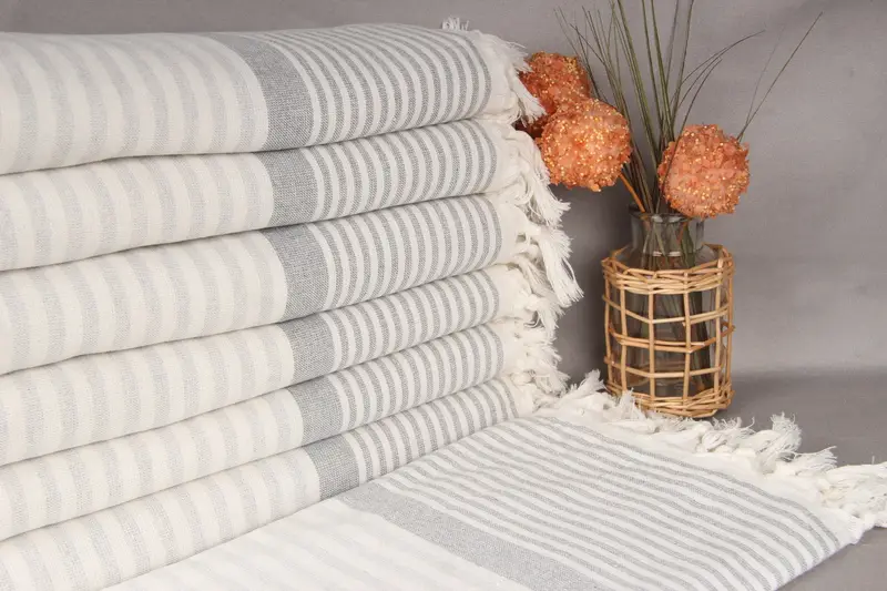 Light Gray Striped Terry Towel, Employee Gifts, 38x67 Inches