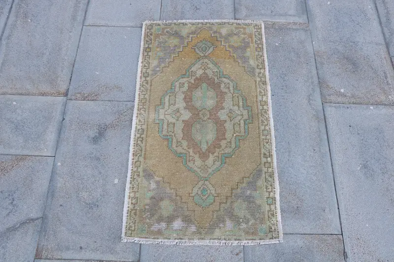 1.5x2.8 ft Oushak Rug, Turkish Vintage Rug, Brown Blue Floral Rug - 1