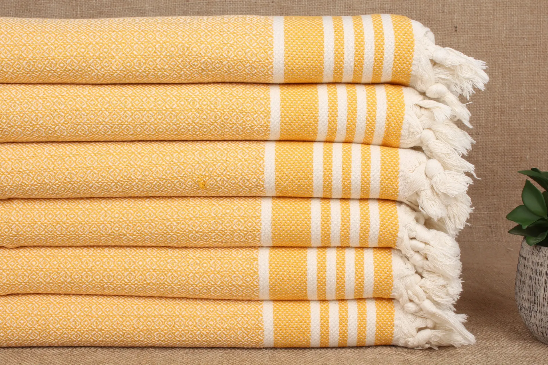 Monogrammed Hand Towel Turkish Cotton Mustard Beige, 16x32 Inches - 1