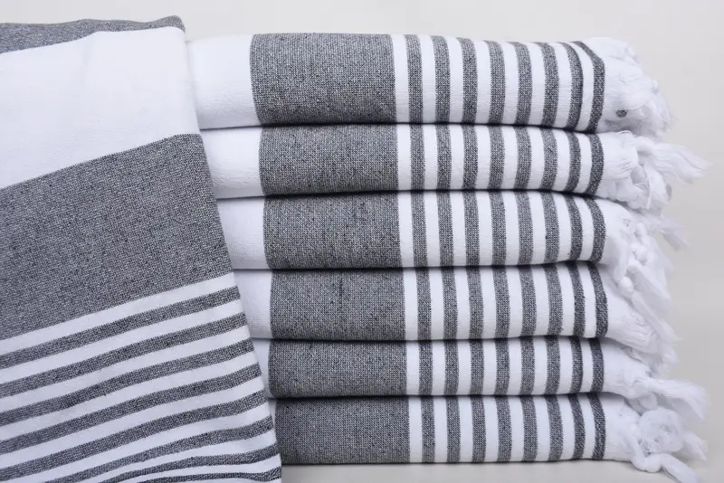 Custom Beach Towel, Personalized Black Striped Terry Towel, 67x36 Inches