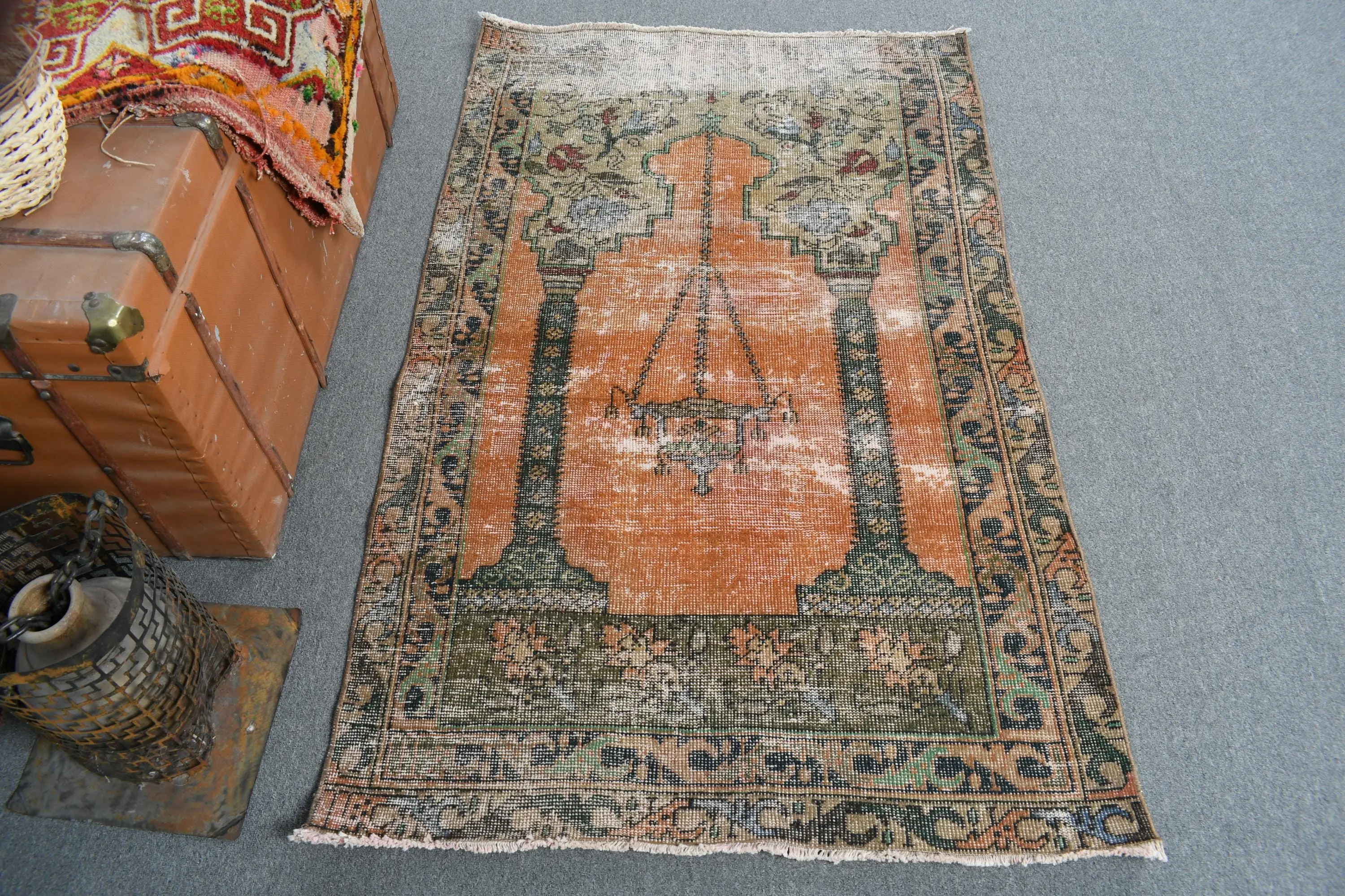 3.2x5.1 ft Vintage Accent Halı, Türk Turuncu Ombré Halı - 1