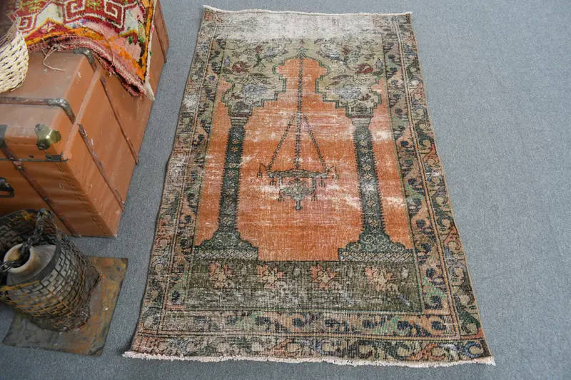 3.1x5.1フィートのラグ、鮮やかなオレンジとグリーンのオンブレデザイン