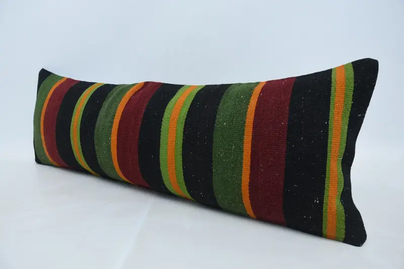 Turkish Kilim Pillow, Authentic Pillow, Cushion Cover, 12x36 Green Cushion, Boho Pillow, Turkish Pillow, Luxury Cushion - 4