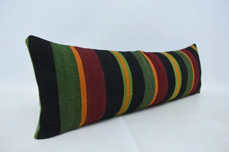 Turkish Kilim Pillow, Authentic Pillow, Cushion Cover, 12x36 Green Cushion, Boho Pillow, Turkish Pillow, Luxury Cushion - 3
