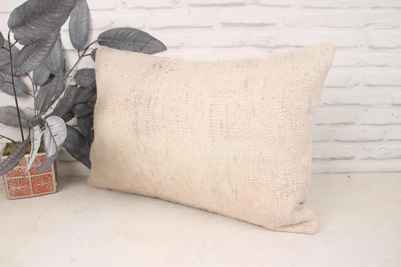 Pillow for Couch, 16x24 Beige Cushion Cover, Handwoven Pillow Sham, Cushion Cover, Ethnical Kilim Rug Pillow, Kilim Pillow Cover - 4