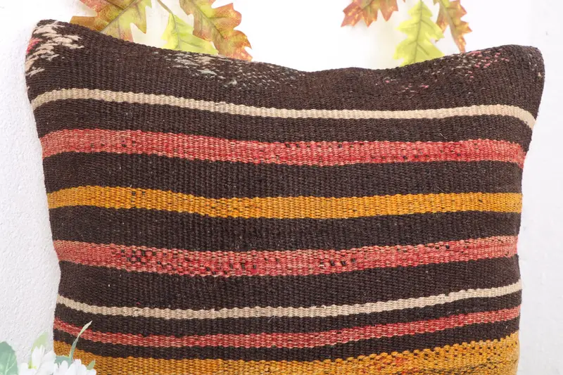 Throw Kilim Pillow, Pillow for Couch, 18x18 Brown Cushion, Pillow Case, Authentic Pillow, Traditional Pillow, Antique Pillows - 5
