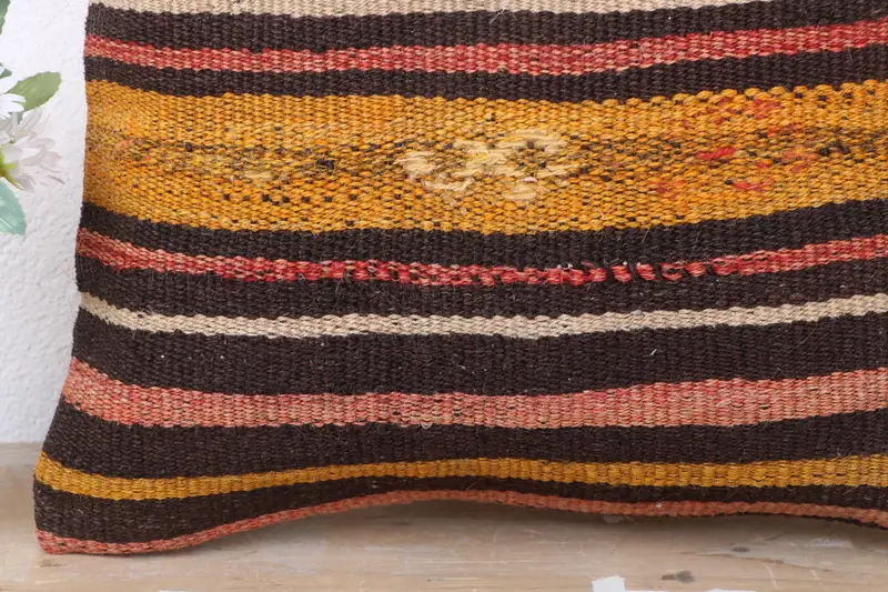 Throw Kilim Pillow, Pillow for Couch, 18x18 Brown Cushion, Pillow Case, Authentic Pillow, Traditional Pillow, Antique Pillows - 3