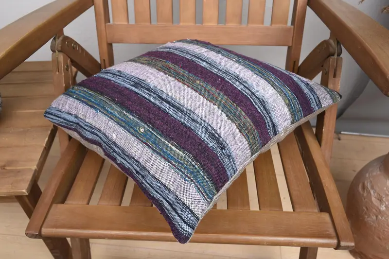 Vintage Pillow, Vintage Cushion Case, Throw Kilim Pillow, 16x16 Purple Cushion Cover, Vintage Kilim Throw Pillow, Cushion, Retro Pillow Sham - 4