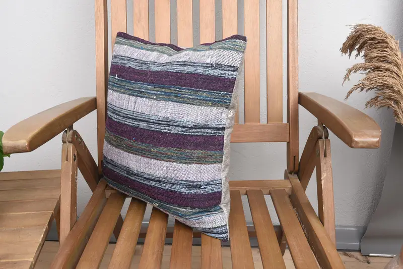 Vintage Pillow, Vintage Cushion Case, Throw Kilim Pillow, 16x16 Purple Cushion Cover, Vintage Kilim Throw Pillow, Cushion, Retro Pillow Sham - 3