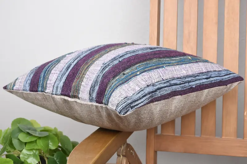 Vintage Pillow, Vintage Cushion Case, Throw Kilim Pillow, 16x16 Purple Cushion Cover, Vintage Kilim Throw Pillow, Cushion, Retro Pillow Sham - 6