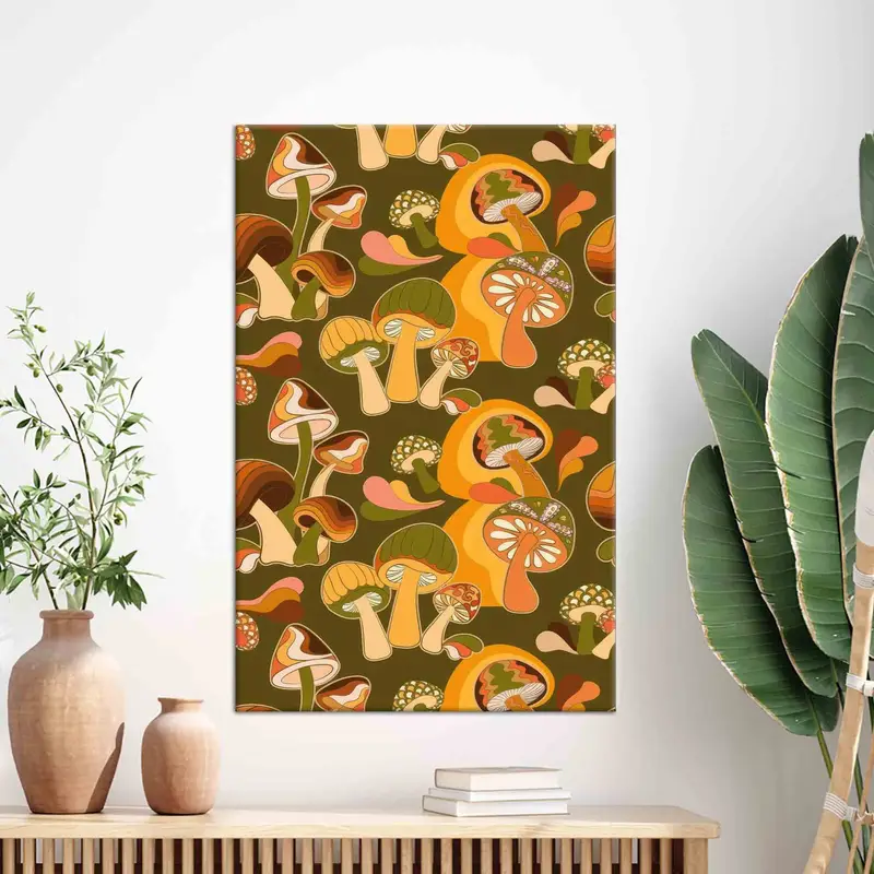 Trendy Mushroom Pattern Canvas: Minimal Art for Bedroom & Game Room