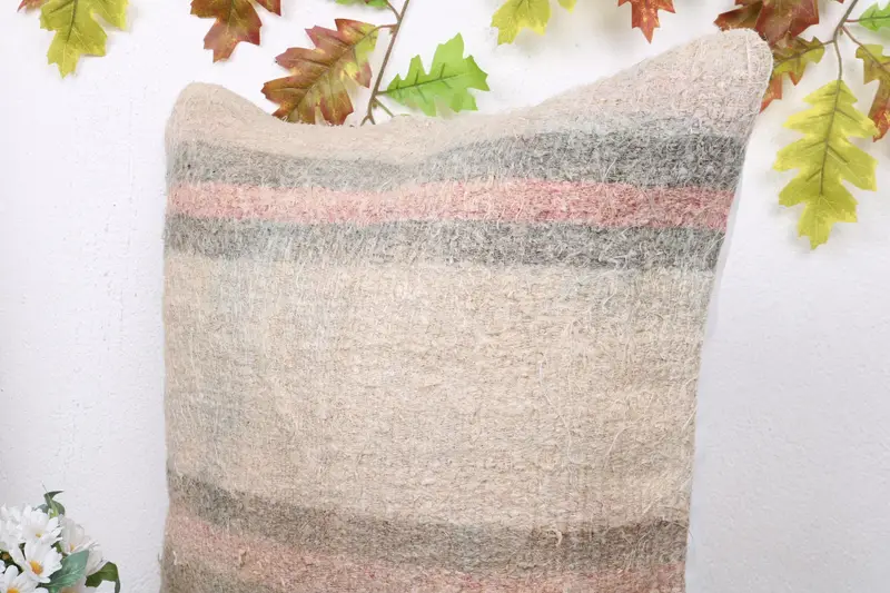 Cozy Throw Cushion Case, 20x20 Beige Cushion, Pillow for Sofa, Turkish Kilim Pillow, Custom Cushion Cover, Pillow Sham, Handmade Kilim Cushion - 5