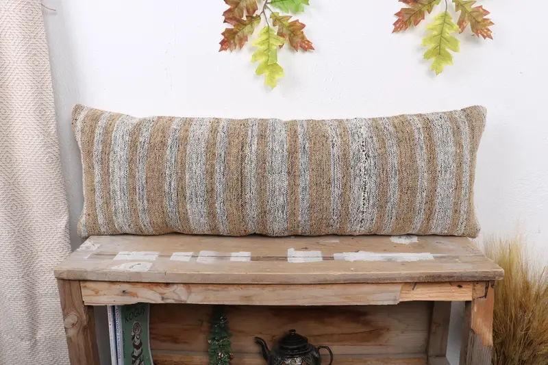 Pillow for Sofa, Wholesale Pillow Sham, 12x36 Brown Cushion Case, Cushion Cover, Boho Pillow Sham Cover, Ethnical Kilim Rug Pillow - 1