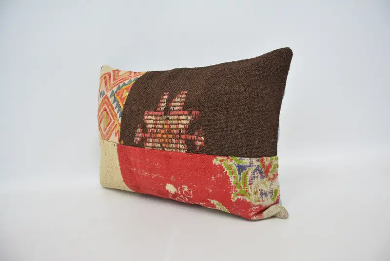Handmade Kilim Cushion, 16x24 Brown Cushion Cover, Home Decor Pillow, Cushion Case, Handwoven Pillow, Gift Pillow, Pastel Pillow - 4