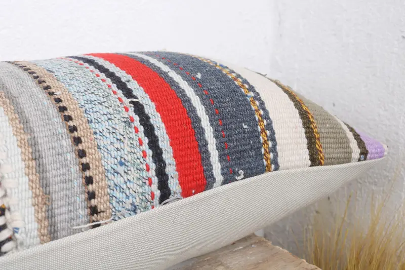 Handmade Kilim Cushion, 12x43 Blue Pillow Sham, Shabby Chic Pillow, Bench Cushion, Home Decor Pillow, Floor Pillow, Pillow, Turkish Kilim Pillow - 6