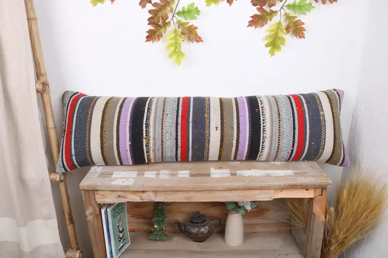 Handmade Kilim Cushion, 12x43 Blue Pillow Sham, Shabby Chic Pillow, Bench Cushion, Home Decor Pillow, Floor Pillow, Pillow, Turkish Kilim Pillow - 1