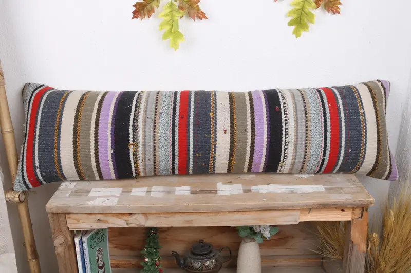 Handmade Kilim Cushion, 12x43 Blue Pillow Sham, Shabby Chic Pillow, Bench Cushion, Home Decor Pillow, Floor Pillow, Pillow, Turkish Kilim Pillow - 2