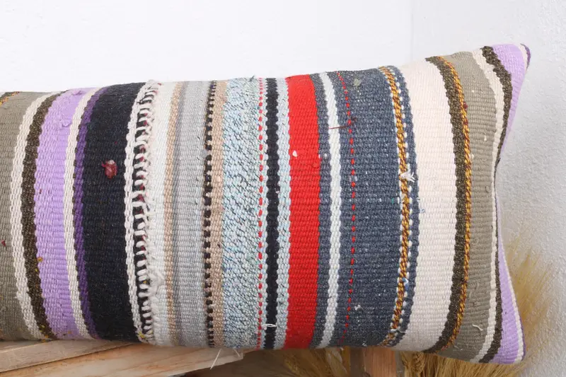 Handmade Kilim Cushion, 12x43 Blue Pillow Sham, Shabby Chic Pillow, Bench Cushion, Home Decor Pillow, Floor Pillow, Pillow, Turkish Kilim Pillow - 5