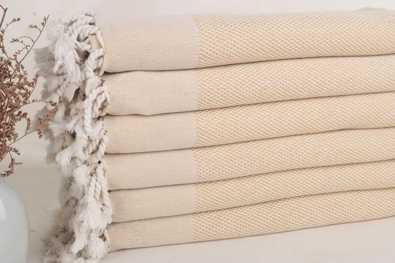 Beach Towel Monogrammed Turkish Cotton Mustard Geometric, 40x71 Inches