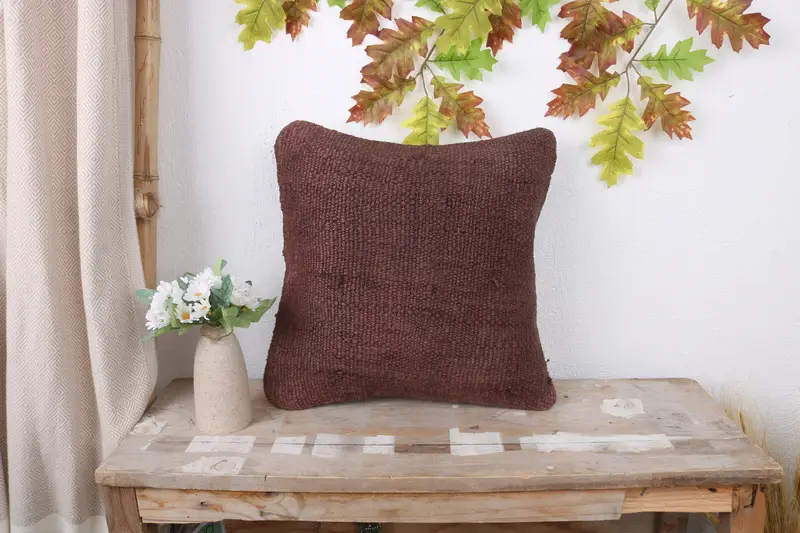 One Of A Kind Cushion, Handmade Kilim Cushion, Kilim Pillow, 16x16 Brown Cushion Cover, Vintage Pillow, Pillow Sham, Muted Pillow Case - 1