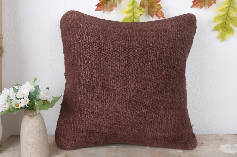 One Of A Kind Cushion, Handmade Kilim Cushion, Kilim Pillow, 16x16 Brown Cushion Cover, Vintage Pillow, Pillow Sham, Muted Pillow Case - 2