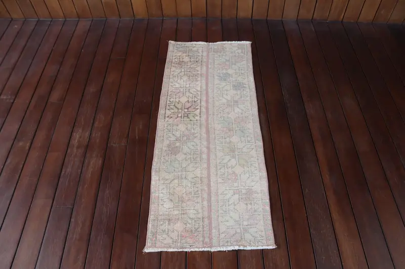 Türk Vintage Halı, 1.5x3.8 ft Oushak Halı, Gri Küçük Patchwork Halı - 1