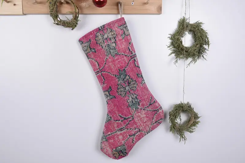 Şenlikli Kilim Yılbaşı Süsleri Çorabı, Dayanıklı Dekoratif Çorabı