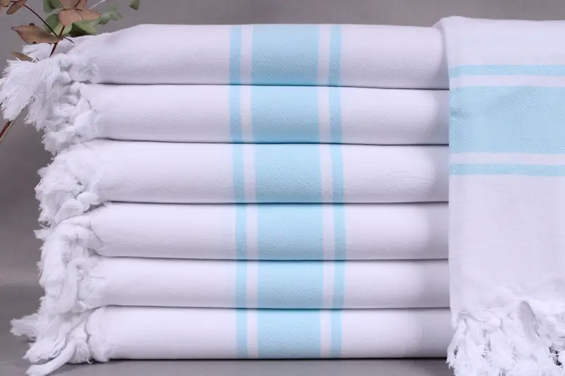 Turkish Towel White-Mint Striped Beach Towel Beige, 40x71 Inches