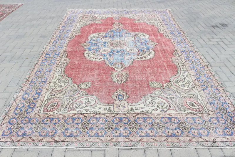 Türkischer Teppich, 7,4x11,5 ft Übergröße Teppich, roter marokkanischer Woll-Vintage-Teppich - 1