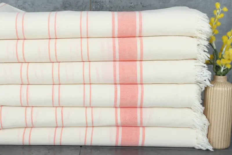 Striped Towel Turkish Cotton Vermilion Beige, 36x67 Inches