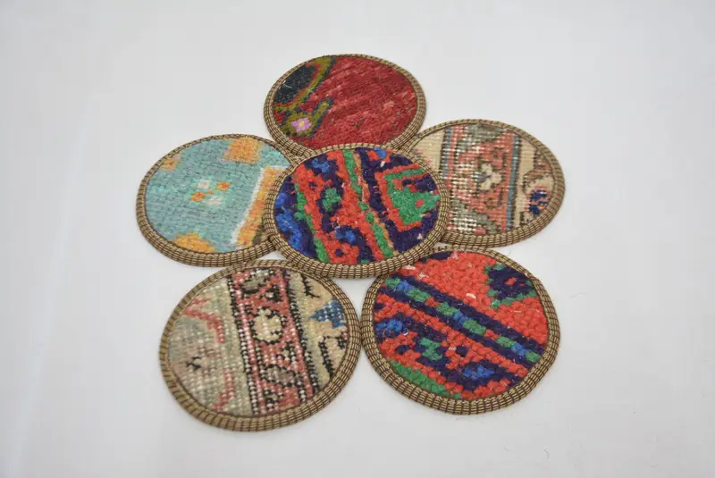 Bohemian Orange & Bronze Round Coaster, Unique Ethnic Coaster