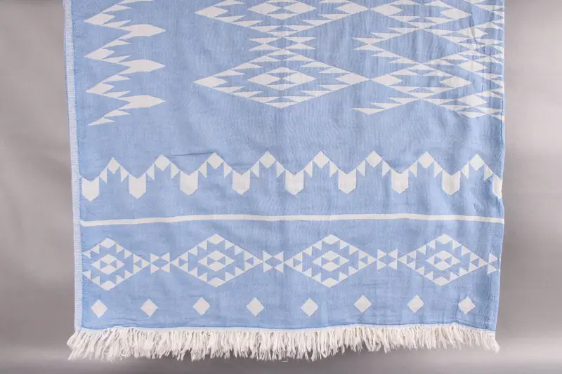 Wholesale Sax Blue Geometric Throw Blanket, 60x71 Inches Handwoven Bedspread