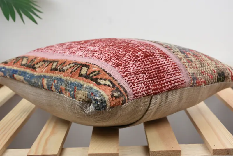 Cushion Cover, Authentic Cushion, Anatolian Cushion, Kilim Cushion Sham, Kilim Pillow Cover, 14x14 Red Pillow, Vintage Kilim Throw Pillow - 4