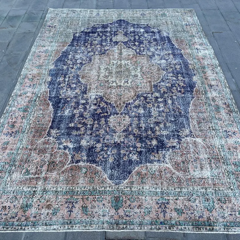 Blue & Bronze Check Rug, 8.4x12 ft Elegant Decor