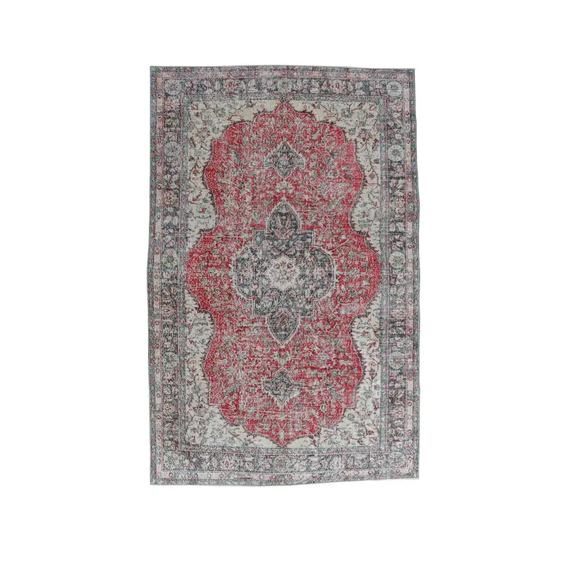 Turkish Vintage Rug, 6.5x10 ft Large Rug, Red Oushak Striped Rug - 1