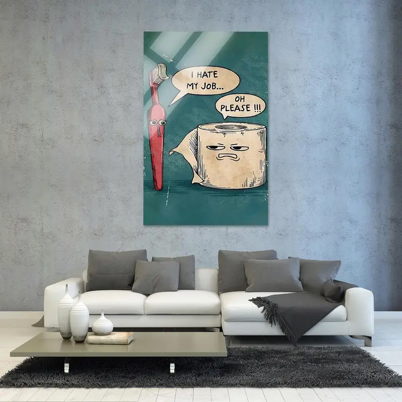 Sanatsal Banyo Kanvası: Komik Diş Fırçası ve Tuvalet Kağıdı Baskısı