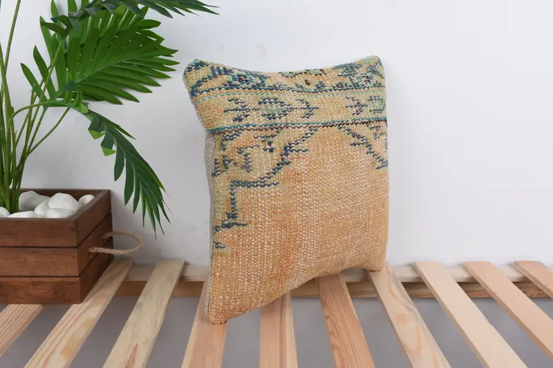 Throw Kilim Pillow, Decorative Throw Pillow, Boho Pillow, Home Decor Pillow, Cushion Case, Bench Pillow Cover, 14x14 Red Cushion Cover - 4