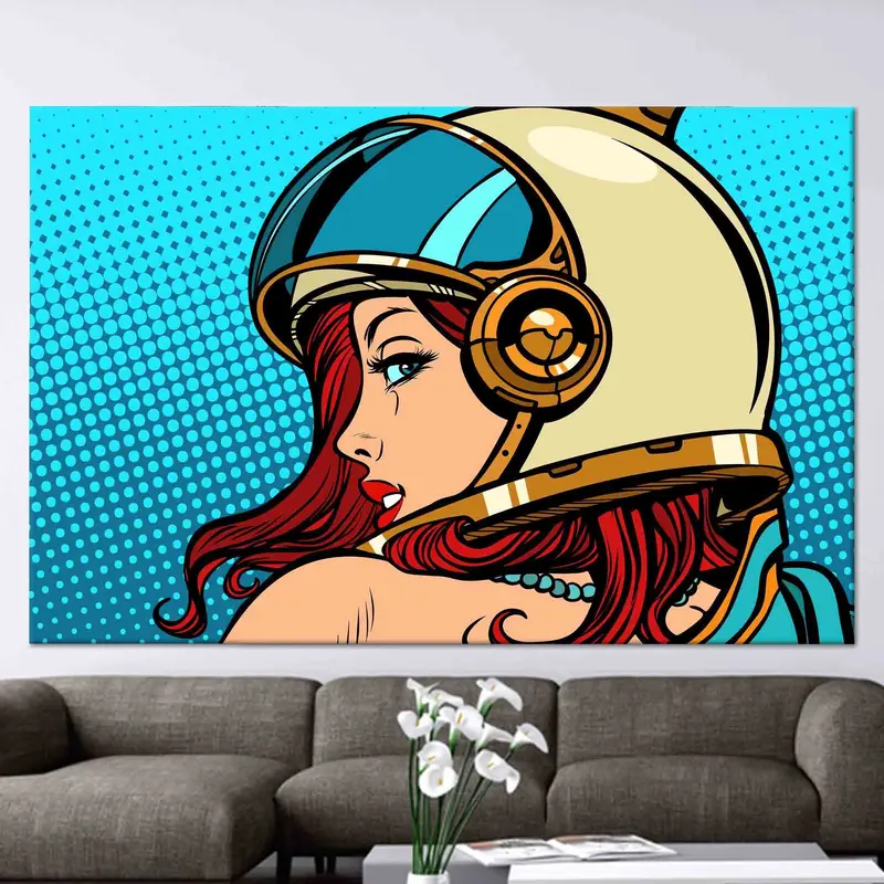鮮やかなポップアートの宇宙飛行士女性キャンバス プリント - モダンな装飾