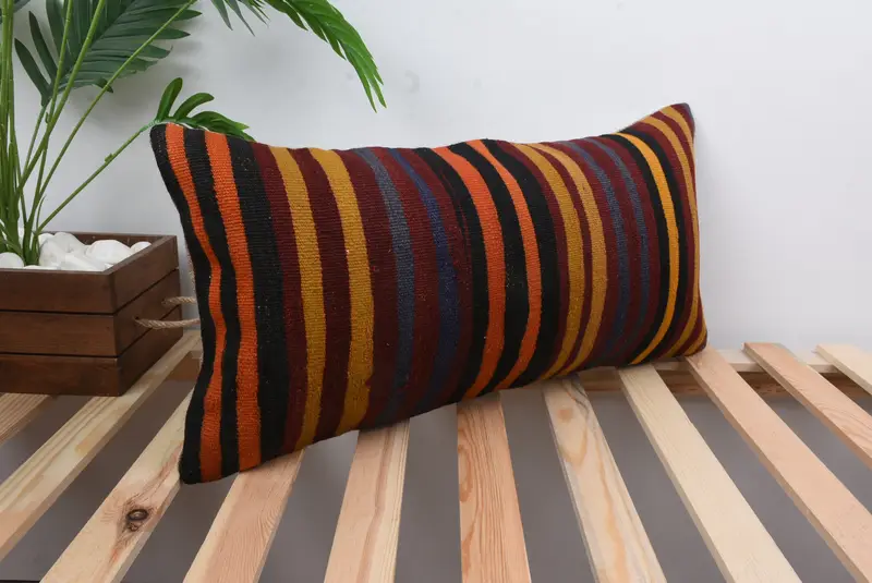 Sofa Pillow Sham, Handmade Kilim Cushion, Home Decor Pillow, 12x24 Orange Pillow, Turkish Pillow, Pillow Cover, Natural Pillow Sham - 4