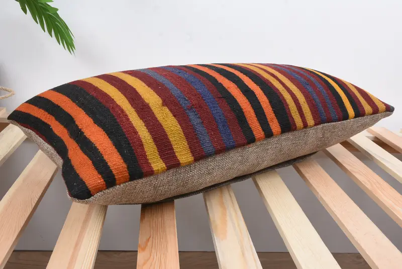 Sofa Pillow Sham, Handmade Kilim Cushion, Home Decor Pillow, 12x24 Orange Pillow, Turkish Pillow, Pillow Cover, Natural Pillow Sham - 6