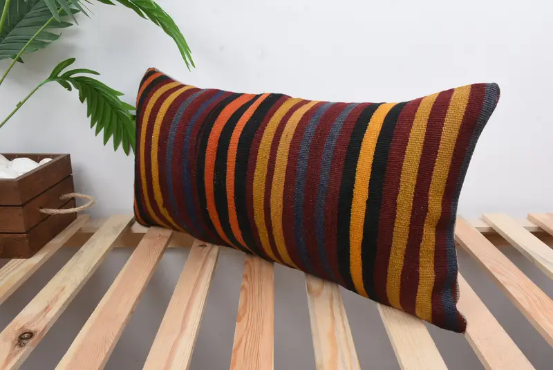 Sofa Pillow Sham, Handmade Kilim Cushion, Home Decor Pillow, 12x24 Orange Pillow, Turkish Pillow, Pillow Cover, Natural Pillow Sham - 5