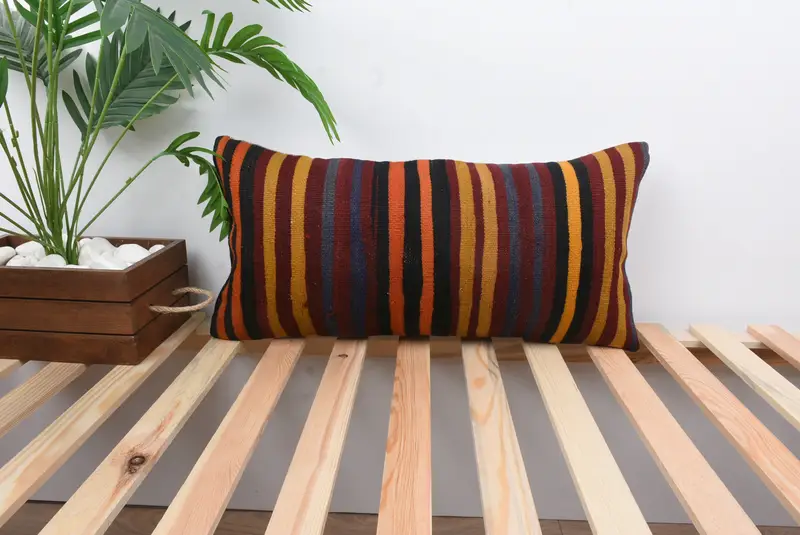 Sofa Pillow Sham, Handmade Kilim Cushion, Home Decor Pillow, 12x24 Orange Pillow, Turkish Pillow, Pillow Cover, Natural Pillow Sham - 1