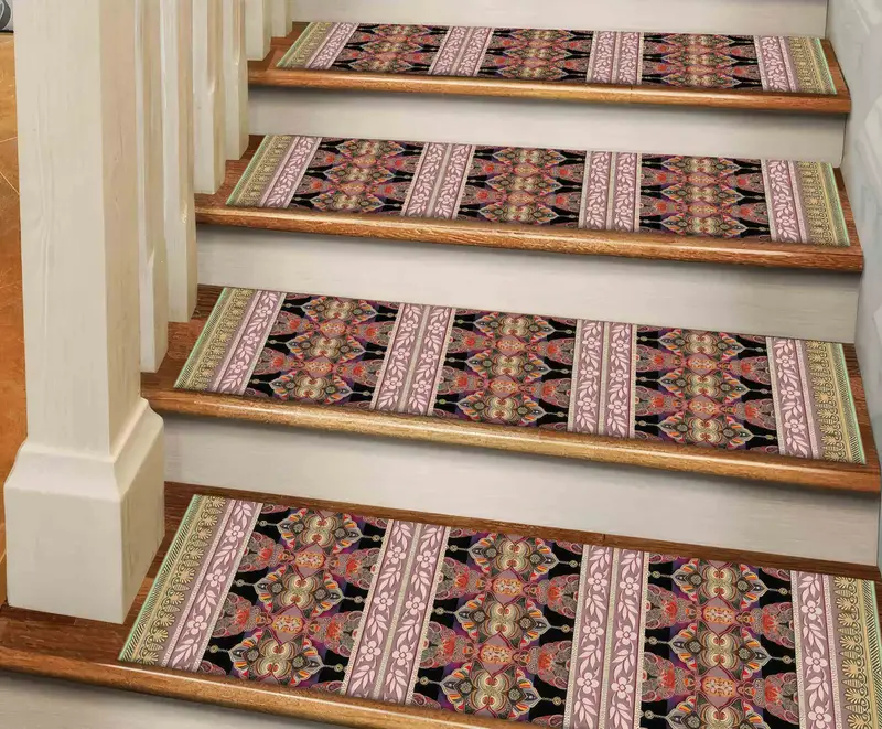 Pink & Green Kilim Aztec Ethnic Printed Rug for Stairs