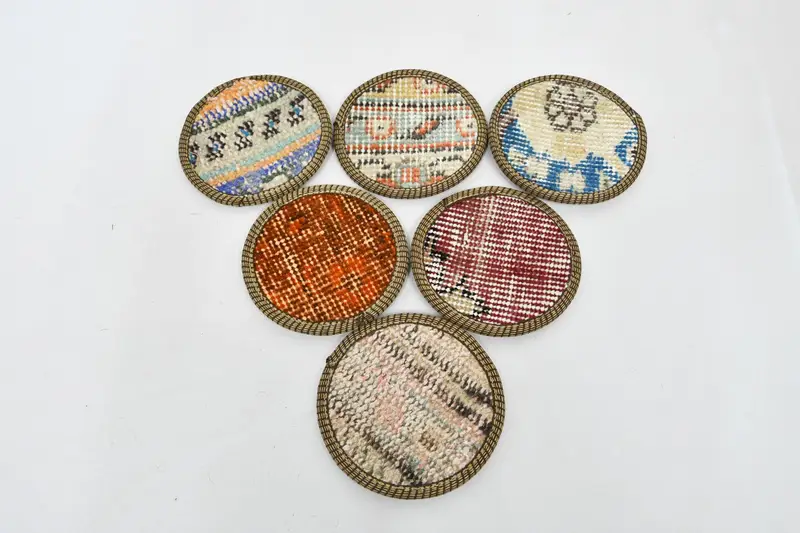 Bohemian Pattern Round Coaster, Orange and Beige Table Coaster