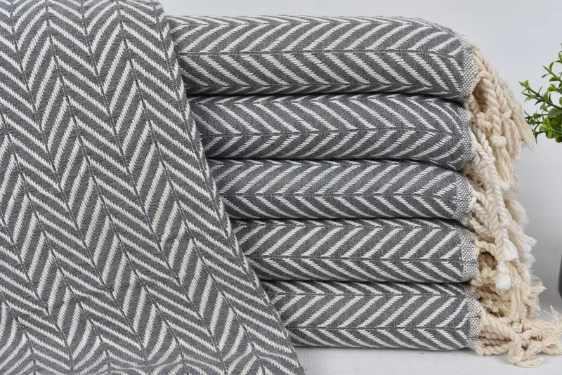Decorative Turkish Cotton Gray Zig Zag Towel, 70x40 Inches