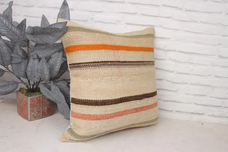 Bolster Throw Cushion Case, Anatolian Pillow Sham, Throw Kilim Pillow, Turkish Pillow, Boho Pillow Sham Cover, 20x20 Beige Pillow Cover, Pillow - 3