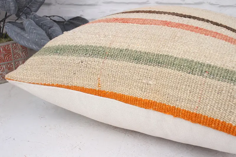Bolster Throw Cushion Case, Anatolian Pillow Sham, Throw Kilim Pillow, Turkish Pillow, Boho Pillow Sham Cover, 20x20 Beige Pillow Cover, Pillow - 6