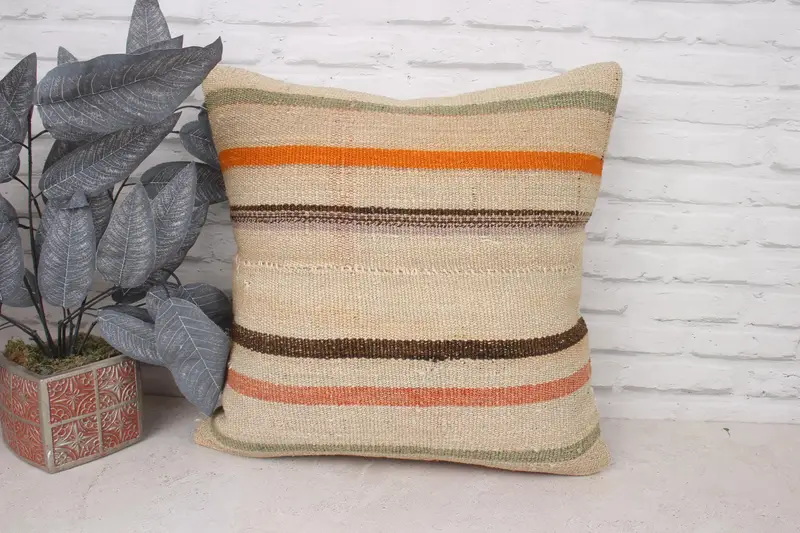 Bolster Throw Cushion Case, Anatolian Pillow Sham, Throw Kilim Pillow, Turkish Pillow, Boho Pillow Sham Cover, 20x20 Beige Pillow Cover, Pillow - 1