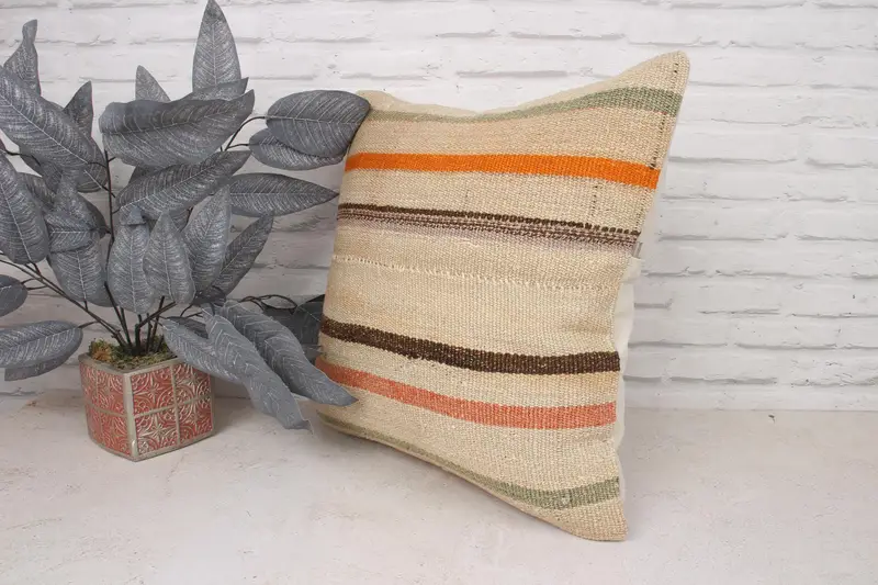 Bolster Throw Cushion Case, Anatolian Pillow Sham, Throw Kilim Pillow, Turkish Pillow, Boho Pillow Sham Cover, 20x20 Beige Pillow Cover, Pillow - 4